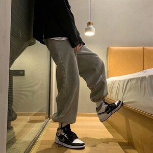 灯芯绒裤子男休闲裤韩版直筒宽松阔腿潮牌抽绳束脚运动kz003-p30图片