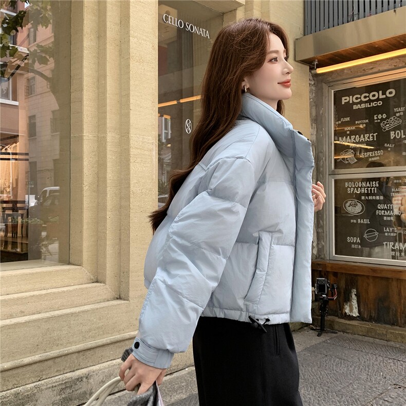 现货新款羽绒服女短款韩版立领简约加厚小个子高级感面包服外套潮,女装羽绒服,韩然一族