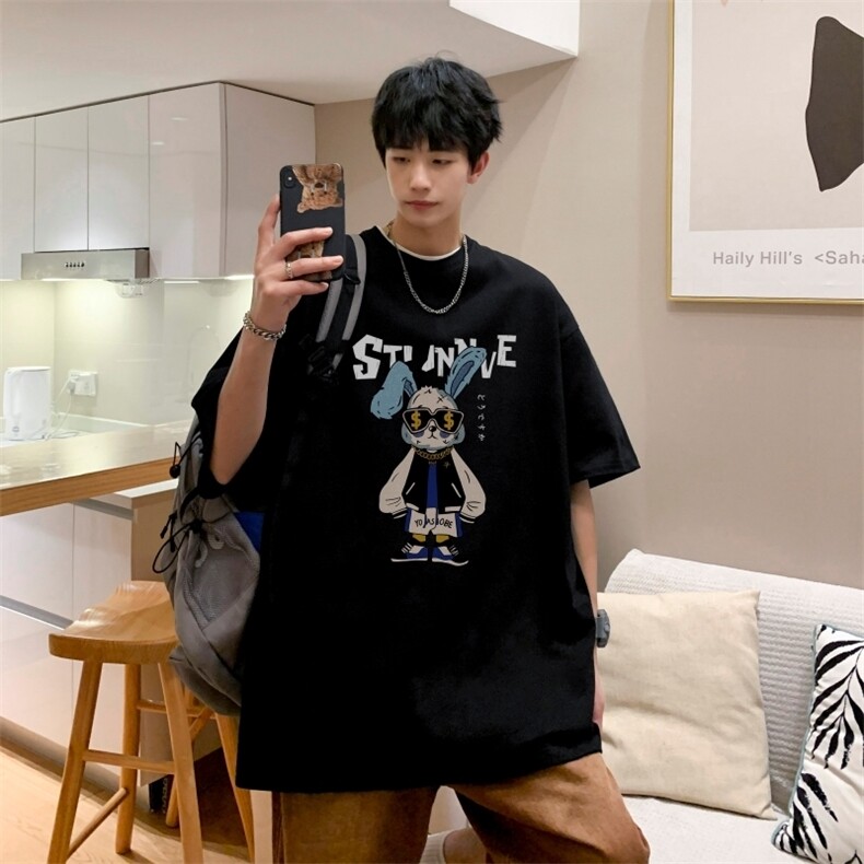 T6646P252023印花宽松短袖t恤港仔百搭男圆领印花T恤湖绿,男装T恤,星座510A-3