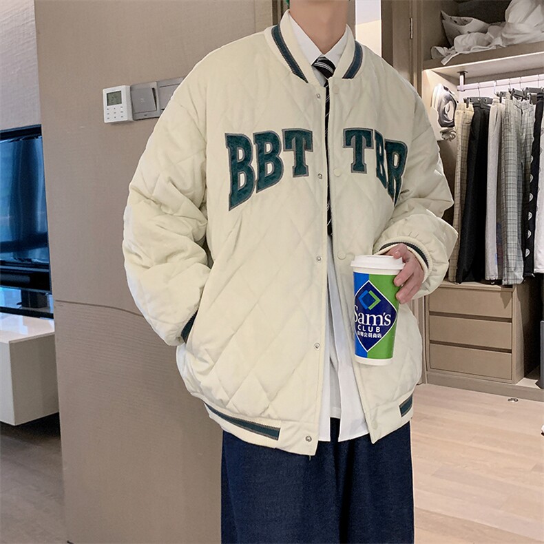 菱形格绒面情侣棒球服潮牌衣冬季外套韩版宽松服W2076-P70,男装棉衣,星座512-4