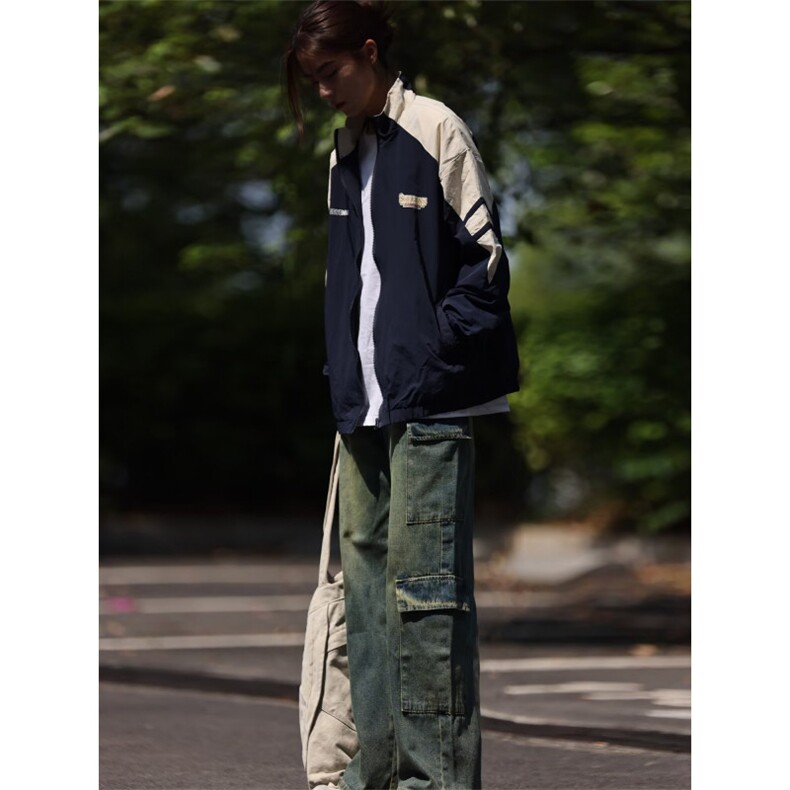 1506/Q83190/P61美式春秋棒球服外套女复古撞色拼接休闲新款宽松,女装短外套,星座1506