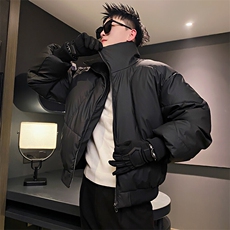 AY92/P138控178冬季社会小伙小众高级设计盔甲重磅面包服男黑首2，男装棉衣，星座305B-1