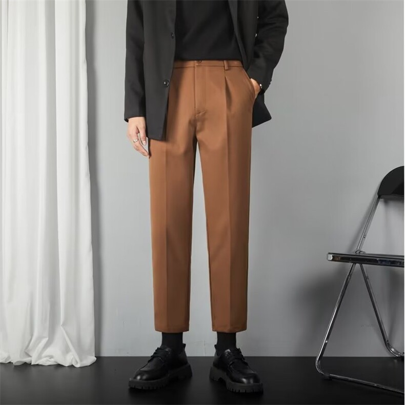 秋冬季毛呢裤子男士修身长裤休闲裤韩直筒常规9九分小西裤M1九分，男装西裤，星座1116A-2（原606A-1）