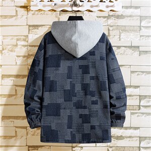 JK6007/P80加棉P90冬装挂拍牛仔连帽格子夹克男大码外套棉衣男图片