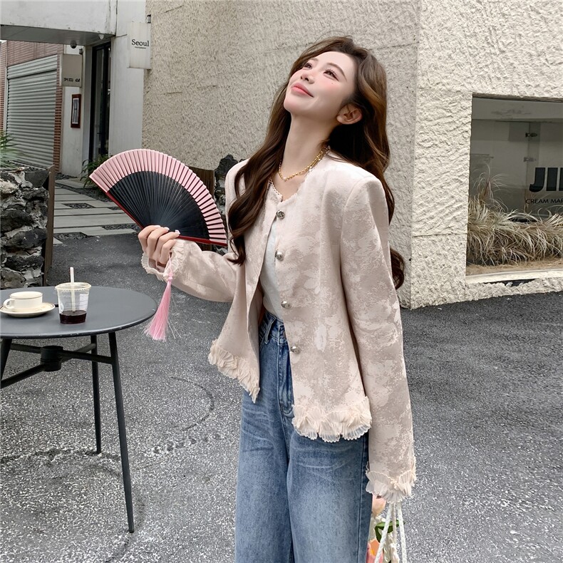 【】春季新款新中式木耳边短外套2C057-8201-P160-K258,女装短外套,2C057