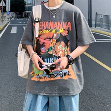 抖音供货、200克现货全棉印花宽松版型短袖T恤D223A-T2280-P25，男装T恤，电商019-1