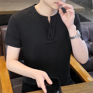 2025夏季棉麻透气清凉男士风盘扣短袖休闲T恤上衣 XF9801-P50图片