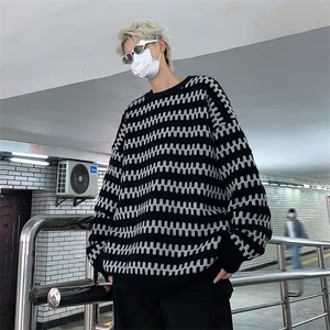 秋冬季条纹撞色毛衣男日系复古潮牌个性设计圆领针织衫M7029-P48图片