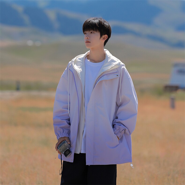 JK7833-P782025秋季新款渐变假两件连帽防水宽松夹克,男装夹克,星座109-1