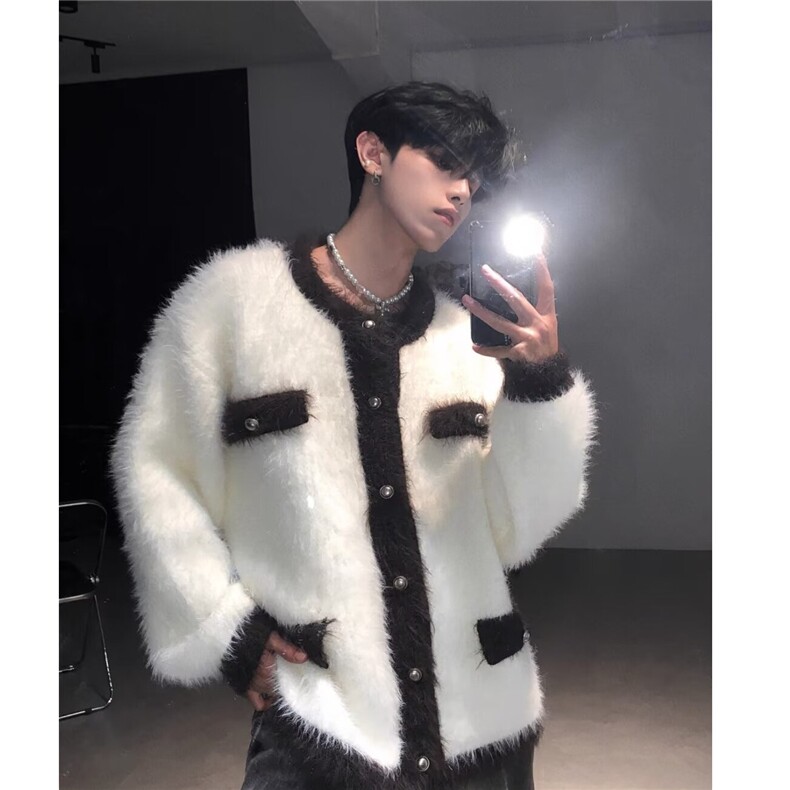 美式复古超保暖加厚水貂毛毛衣男士加棉秋冬季针织开衫小香风外套,男装针织衫/毛衣,星座1210-1