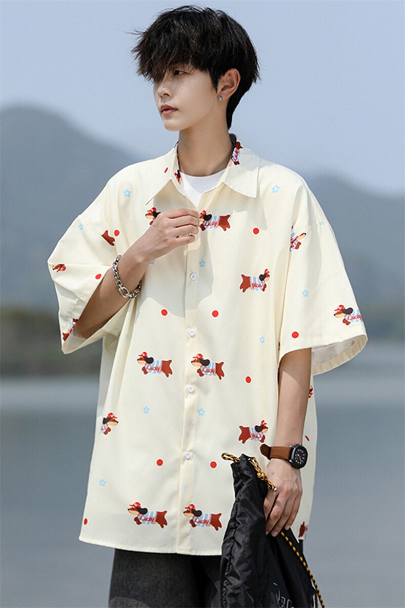 8XL-M腊肠狗花衬衫男短袖夏季冰丝薄款花衬衣寸衫外套DC28003P38,男装T恤,电商B312
