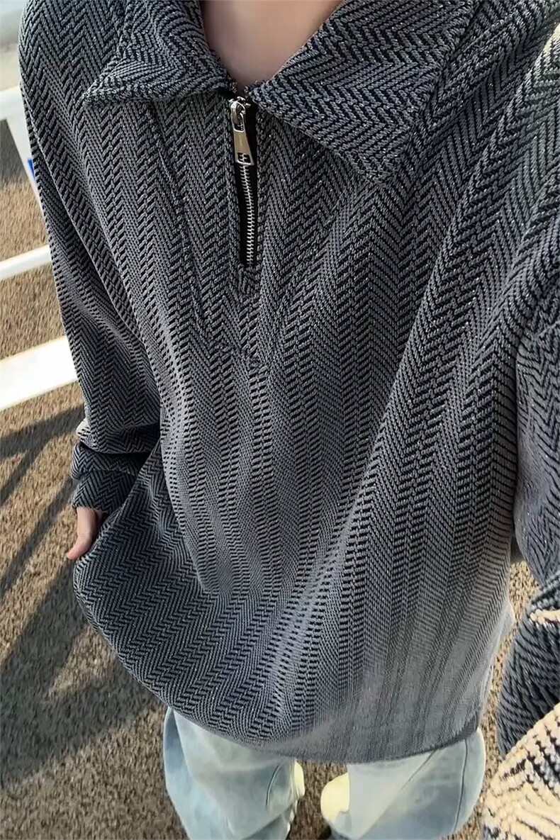 雪尼尔满天星半拉链翻领卫衣大码高级Polo衫外套LW610特P50加绒60,男装Polo衫,电商B215