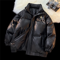 港风PU皮棉衣情侣装男装立领棉衣宽松棉服冬装外套G1071P128，男装棉衣，电商A339