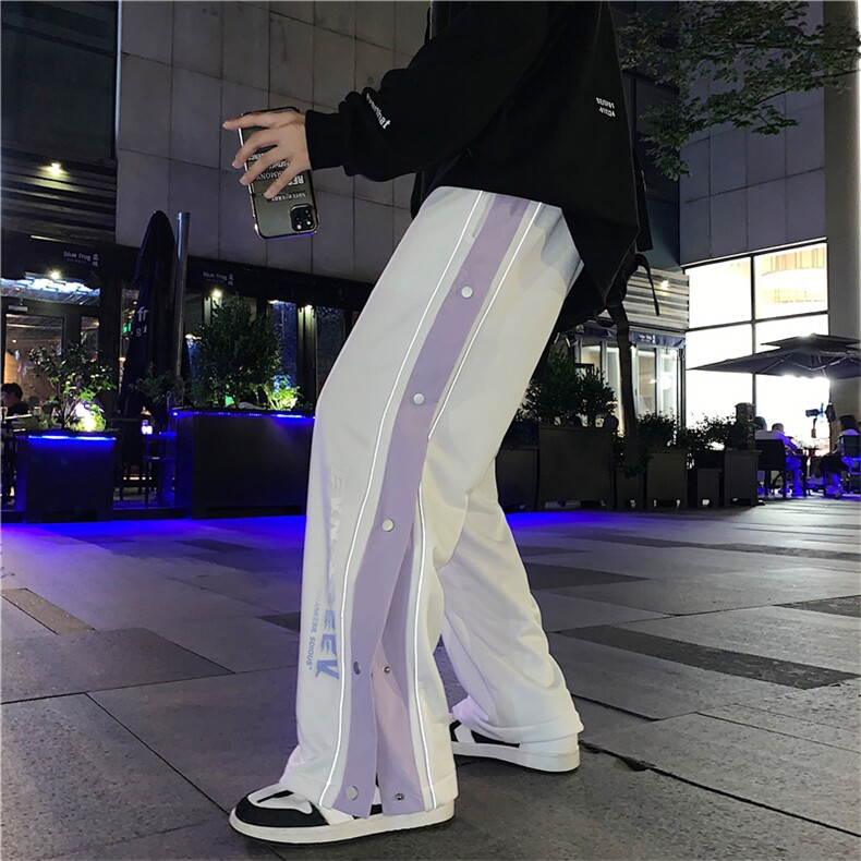 韩版直筒排扣开叉运动裤九分裤哈伦裤春秋季港风休闲裤 K1393-P38图片