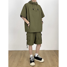 工装套装男生衣服一套搭配帅气薄款短袖防晒服高级感运动休闲夏装，男装牛仔裤，电商A309