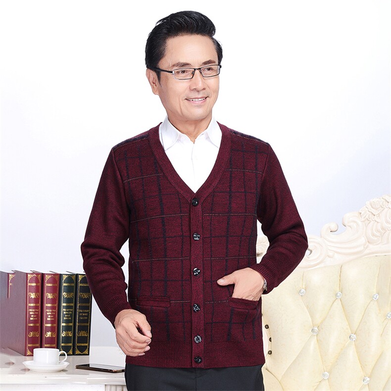 冬季新款中老年人加绒加厚保暖针织开衫上衣男士休闲宽松打底衫图片