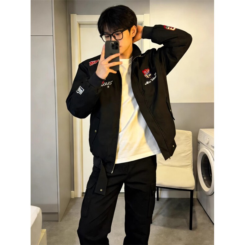 徽章刺绣防风立领潮牌短款夹克机车服,男装夹克,四季星座505