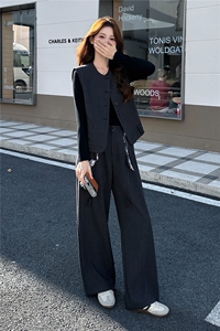 套装女2025秋季新款西装马甲阔腿裤洋气休闲三件套图片