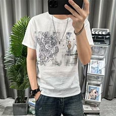 男士夏季t恤短袖薄款棉麻新款卡通印花潮牌青年圆领修身透气上衣，男装T恤，星座1210-1
