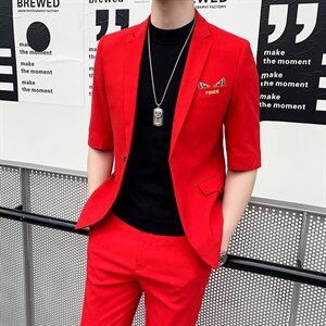 夏季印花七分袖西服套装男中袖短袖西装九分裤A470-TZ02图片