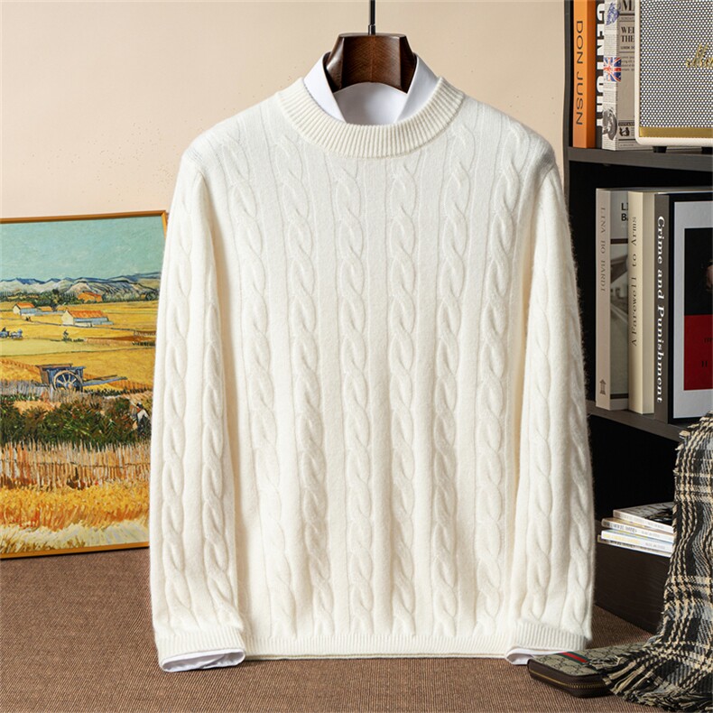 2025年秋季新款七针双股加厚大麻花针织男士羊绒衫时尚休闲通勤，男装羊绒套衫，星纬羊绒