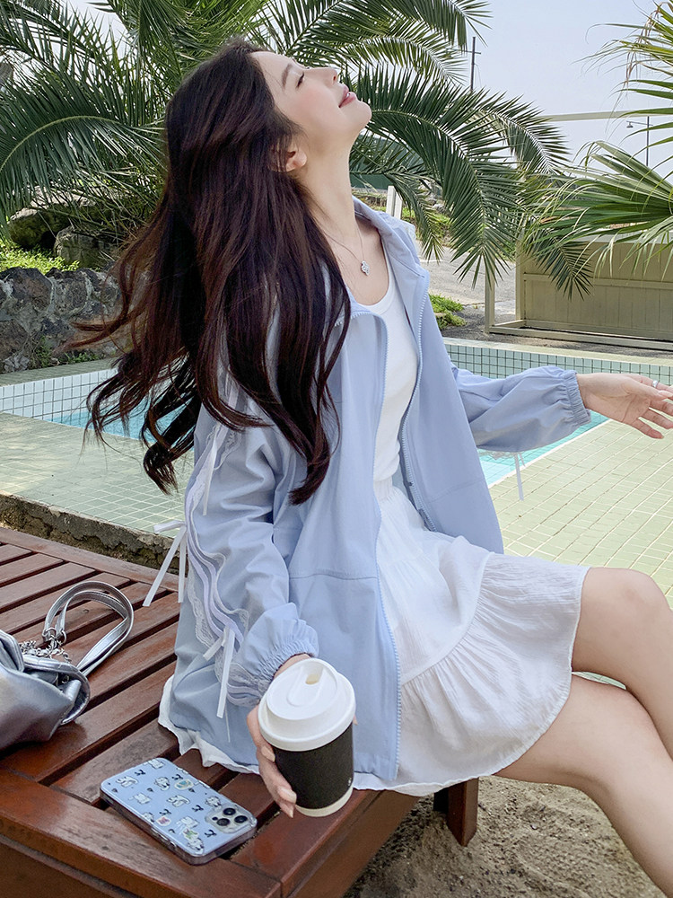 韩系设计感蕾丝防晒衣女轻薄透气夏季2025新款洋气减龄宽松防晒服,女装防晒衣,蝶眷