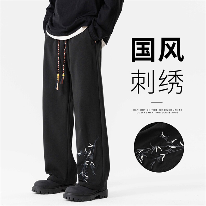 秋季新中式风刺绣潮牌宽松束脚阔腿休闲裤图片