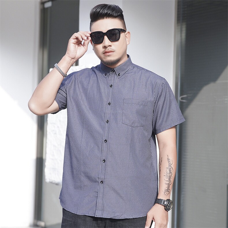 2XL-10XL男装短袖衬衣多色格子百搭半袖衬衫加肥加大码2938款,男装衬衫,星座802