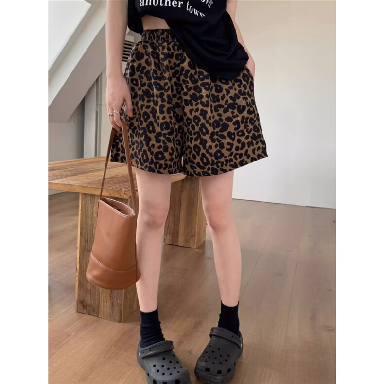 复古豹纹阔腿短裤女夏季辣妹百搭高腰休闲裤宽松显瘦气质直筒裤子,男装牛仔裤,星座1210-1