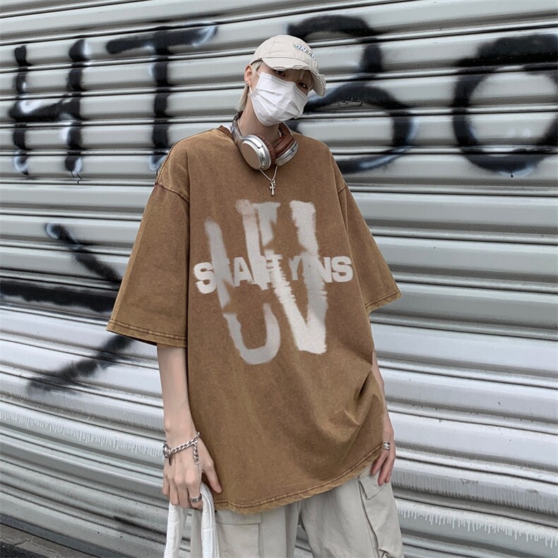 潮牌宽松短袖t恤蜡染美式复古高街水洗做旧517A-2-SX243-P38,男装T恤,星座517A-2