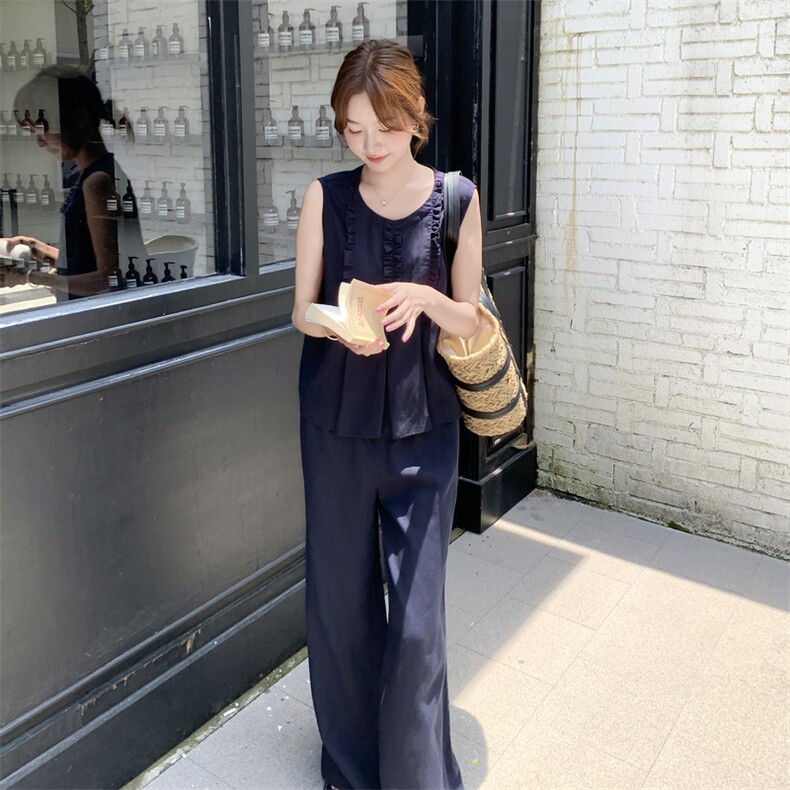 现货210-3273-P165-K218新款法式宽松马甲上衣配阔腿裤2025年夏季,女装套装/套裙,浙宝210（原浙宝191）