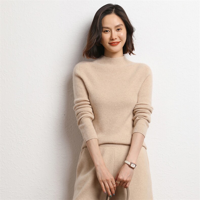 羊绒衫女羊绒半高领内搭毛衣百搭针织打底上衣,女装羊绒衫,五色羊羊绒