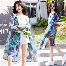 2024夏季新款防晒服长款印花连帽大码宽松超薄拉链款，女装防晒衣，蝶眷