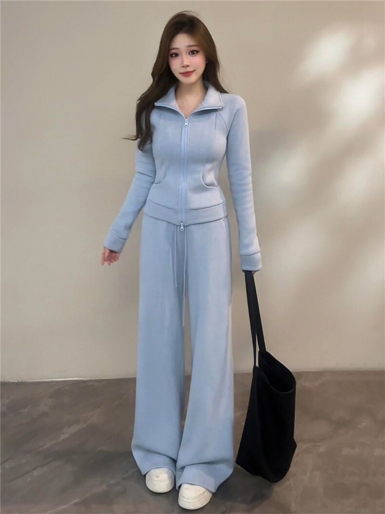 时尚减龄女春季气质休闲套装高级感穿搭立领开衫外套阔腿裤两件套,女装套装/套裙,江南