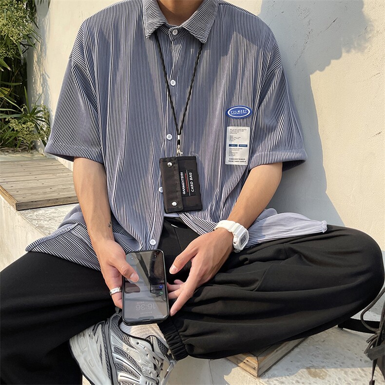 1港风情侣贴布衬衫大码M-5XL网红潮短袖衬衫男DCS7813P45控68,男装T恤,星座226-2
