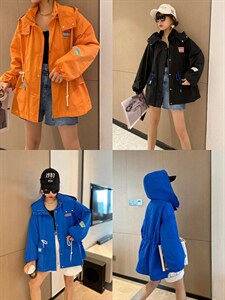 贴标中长款风衣带帽,女装风衣,玉米青豆