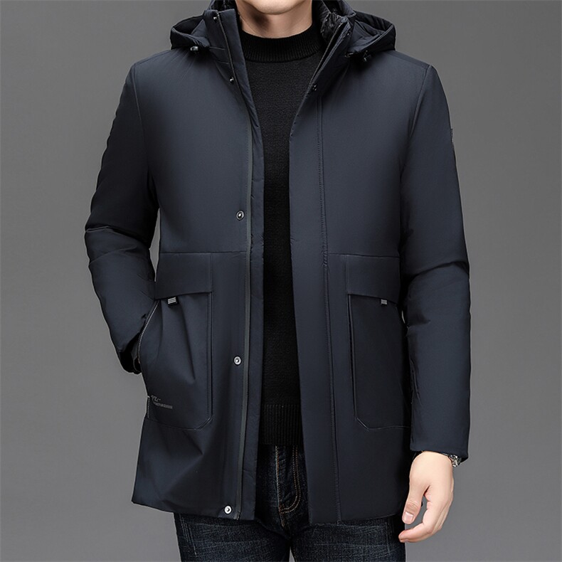 新标冬季羽绒服男士高级感中长款大衣新款青年休闲连帽外套男装图片