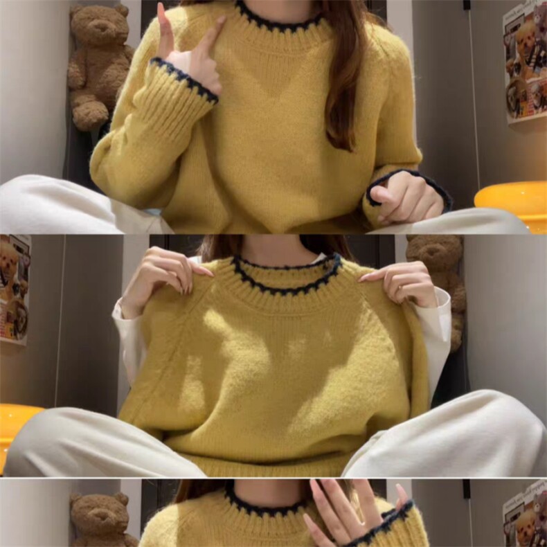 2025年秋季单件套头时尚百搭休闲平时圆领，女装羊毛衫，旭驰羊绒