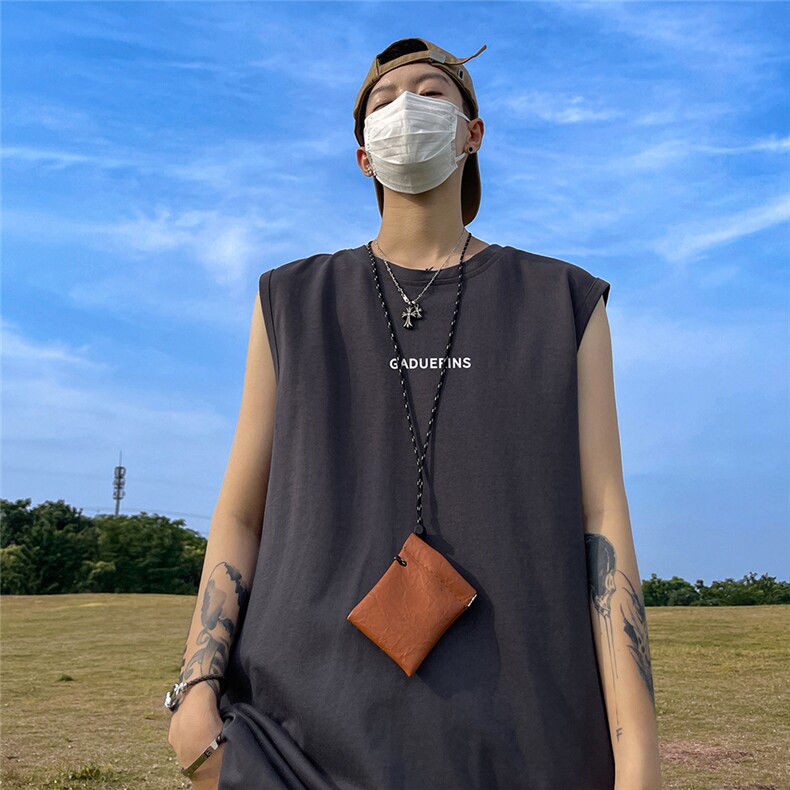 港风23新款夏季时尚百搭宽松圆领纯棉无袖短袖T恤DT65002P25控38,男装T恤,电商A268A