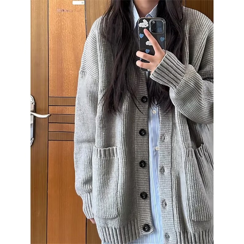 软糯慵懒风灰色毛衣外套女春秋2025新款高智感针织开衫早秋季,男装针织衫/毛衣,星座506A