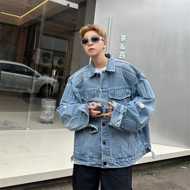 美式机车牛仔衣外套男宽松春季新款立体压花设计感夹克,男装夹克,星座1116A-1（原606A）
