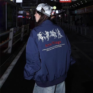 W10347-P73 网图现货 美式复古字母飞行员夹克高街拉链棒球服外套图片