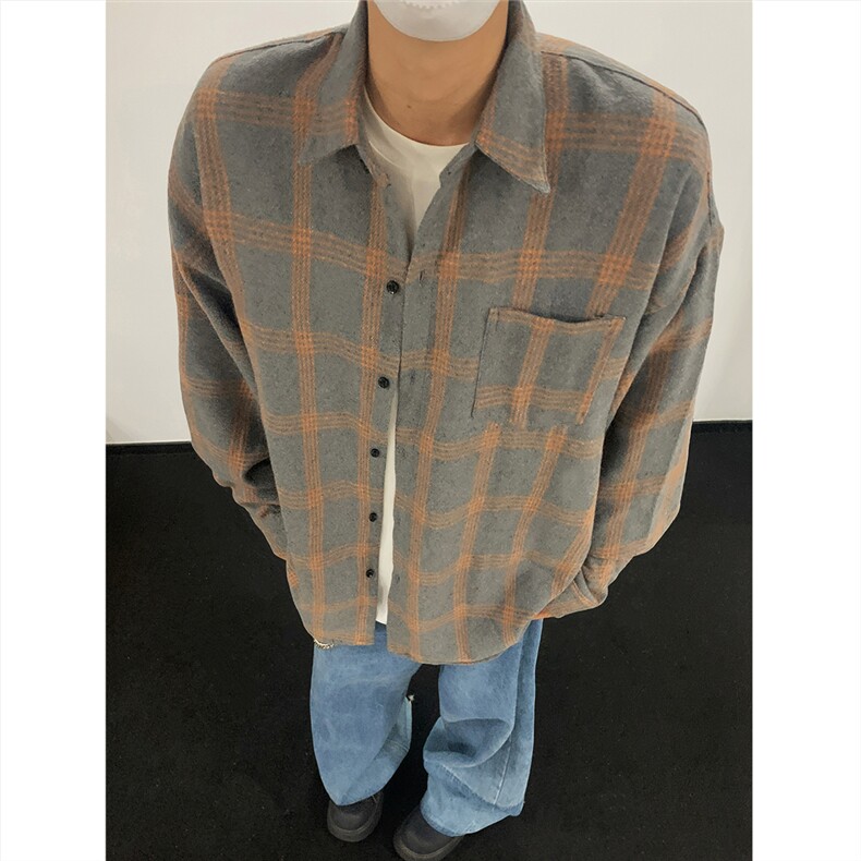 现货~磨毛格子大码长袖衬衫C5900/特P25深灰,男装衬衫,电商A094