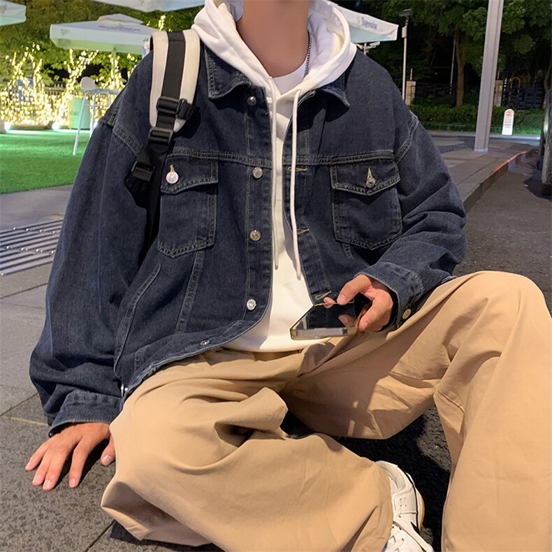 秋冬新款纯色宽松休闲男女同款潮流牛仔外套JK56P70,男装工装外套,电商D325