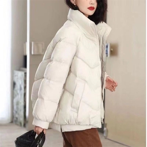 反季新款韩版宽松休闲羽绒服女短款时尚立领白鸭绒冬季两粒扣外套