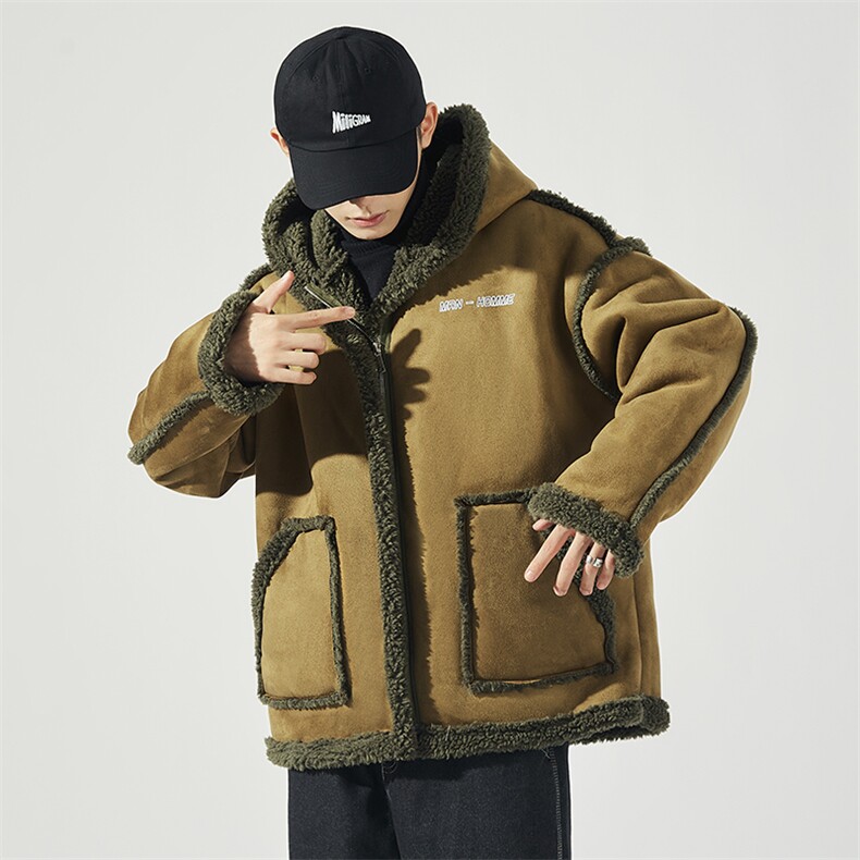 秋冬季新款皮毛一体潮流时尚羊羔毛连帽休闲棉衣男外套MY13/P115,男装棉衣,星座608A