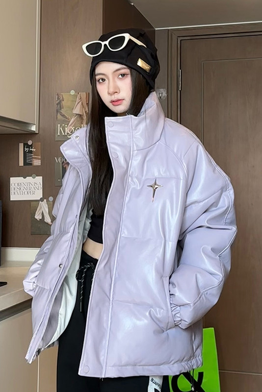 中性冬季宽松美式高街pu皮钢印加厚棉服外套XZ811A-MF199-P125,男装皮衣,星座811A
