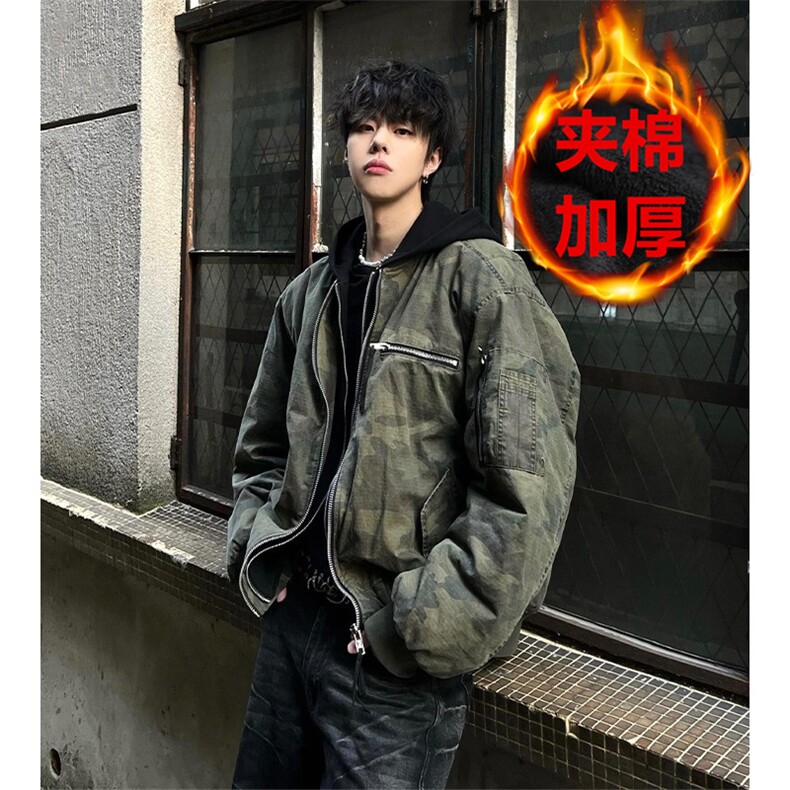 美式迷彩棉服男款冬飞行员夹克棒球服外套YM01常规P98夹棉P108,男装夹克,四季星座505