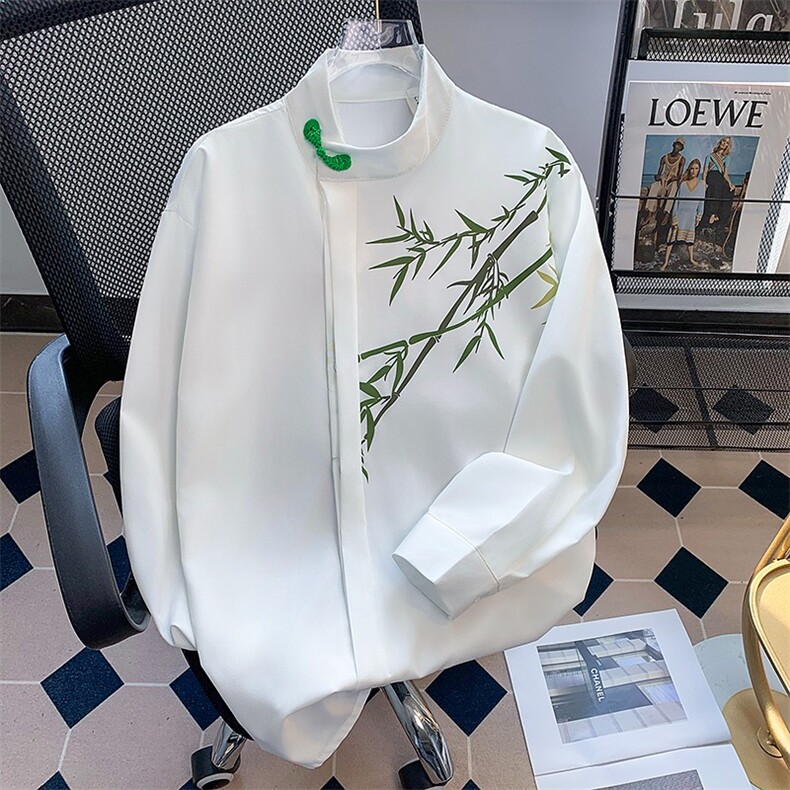 新中式风盘扣印花长袖衬衫男唐装衬衣外套春1001-1-CS58-P38,男装衬衫,星座1001-1