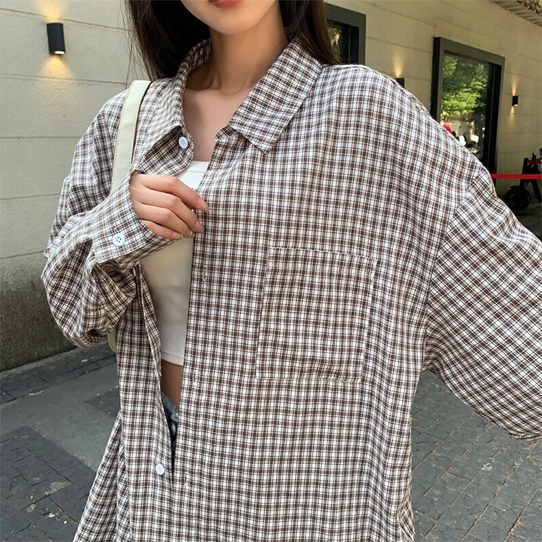 特批P36无差价2025春港风小格子长袖衬衫中性时尚宽松衬衣男C5455,男装衬衫,电商A001-1